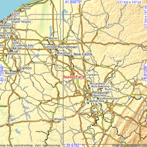 Topographic map of Beaver Falls