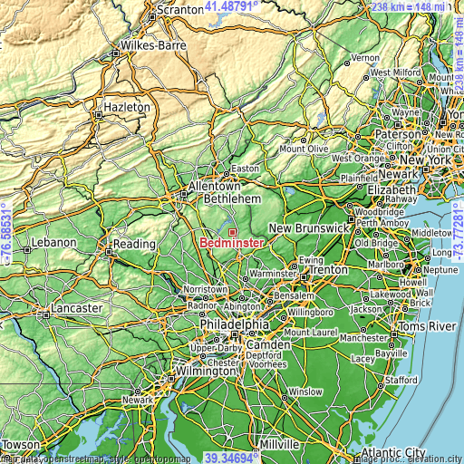 Topographic map of Bedminster