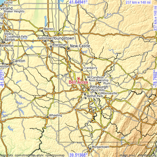 Topographic map of Bell Acres