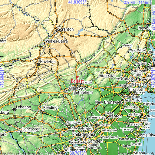 Topographic map of Belfast