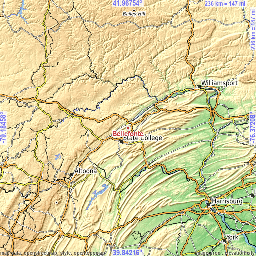 Topographic map of Bellefonte