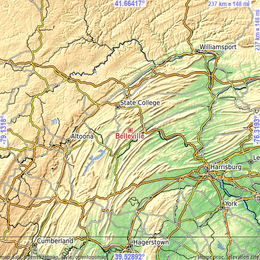 Topographic map of Belleville