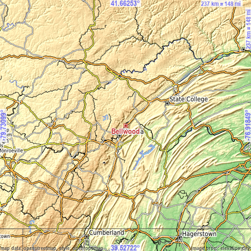 Topographic map of Bellwood