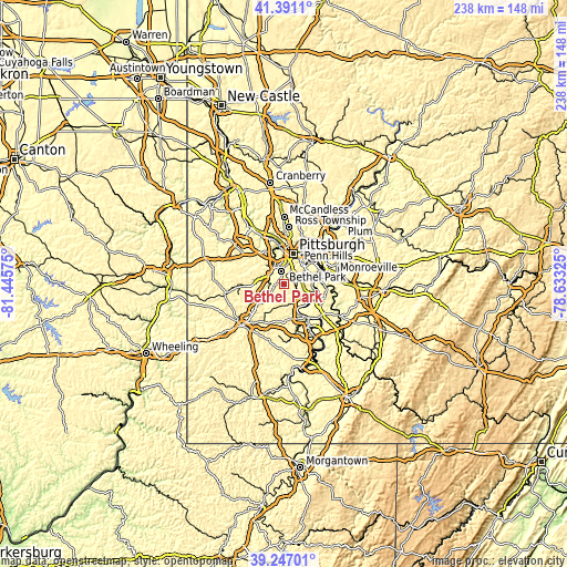 Topographic map of Bethel Park