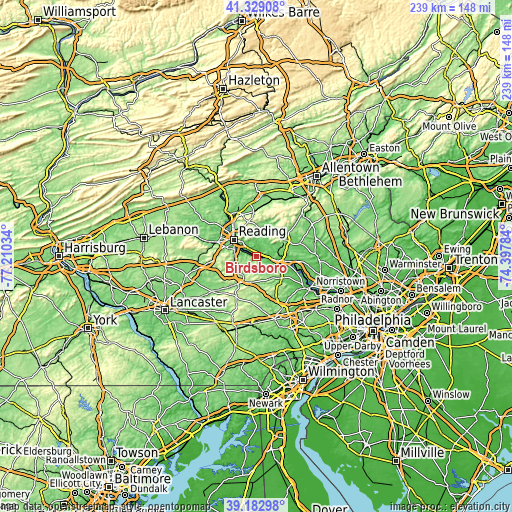 Topographic map of Birdsboro