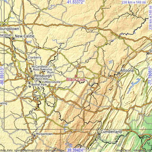 Topographic map of Black Lick