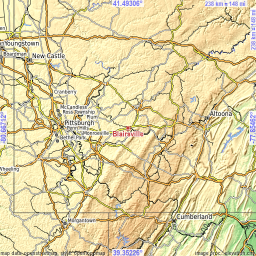 Topographic map of Blairsville