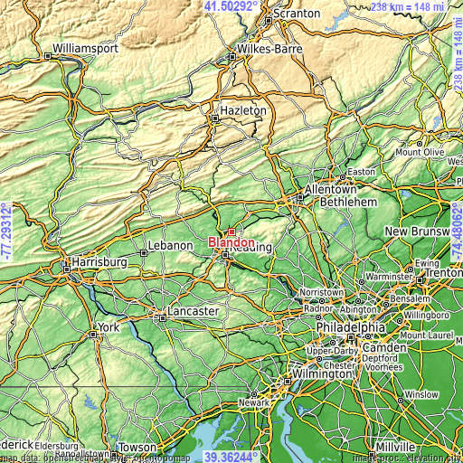 Topographic map of Blandon