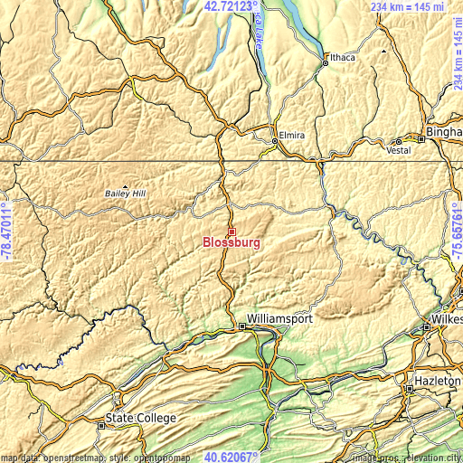 Topographic map of Blossburg