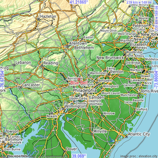 Topographic map of Blue Bell