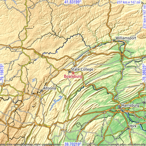 Topographic map of Boalsburg