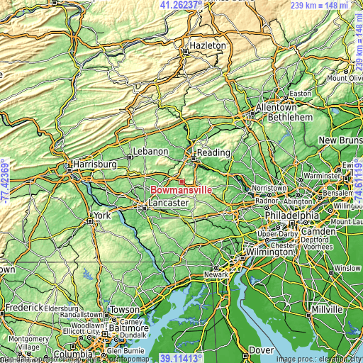 Topographic map of Bowmansville