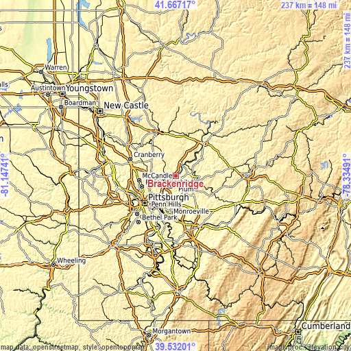 Topographic map of Brackenridge