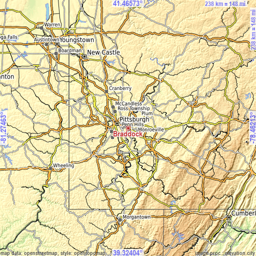 Topographic map of Braddock