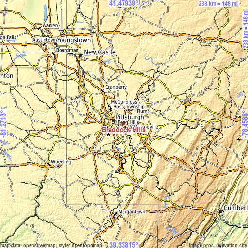 Topographic map of Braddock Hills