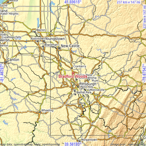 Topographic map of Bradford Woods