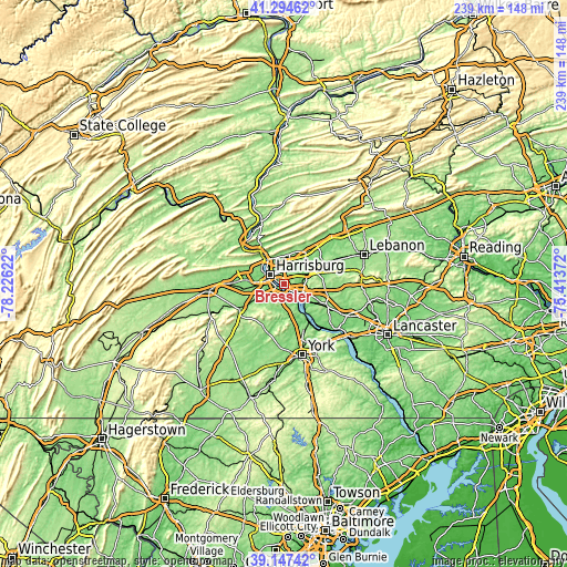 Topographic map of Bressler