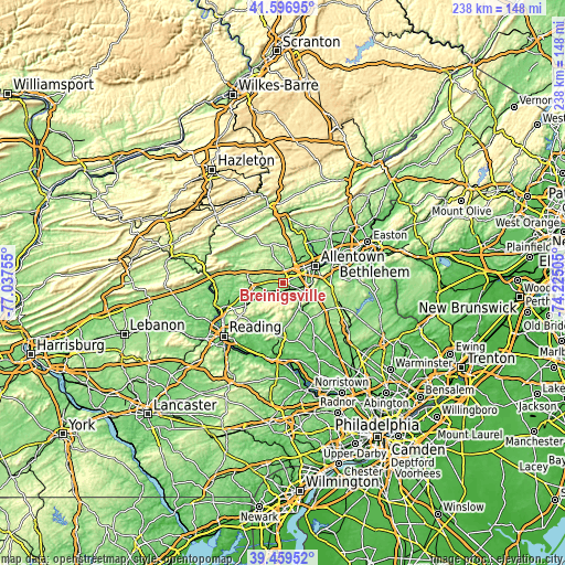 Topographic map of Breinigsville