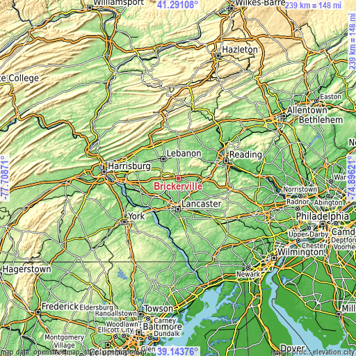 Topographic map of Brickerville