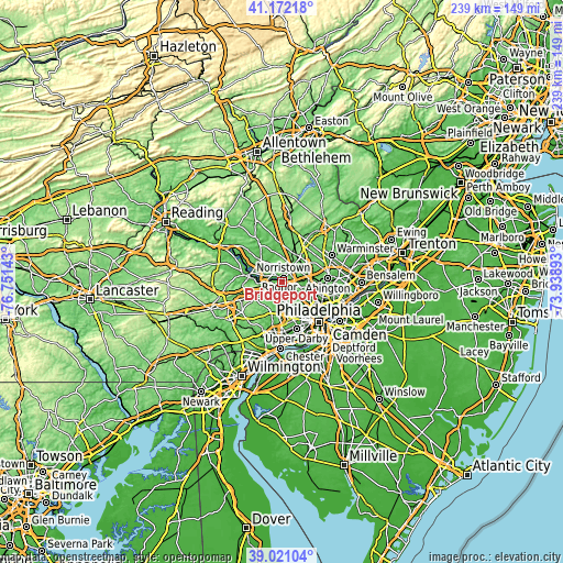 Topographic map of Bridgeport