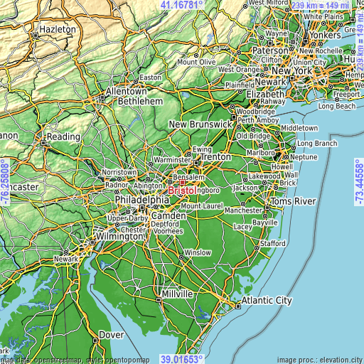 Topographic map of Bristol