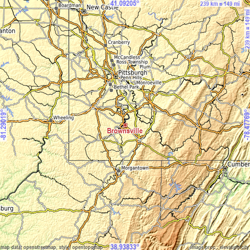 Topographic map of Brownsville