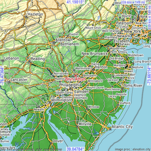 Topographic map of Bryn Athyn