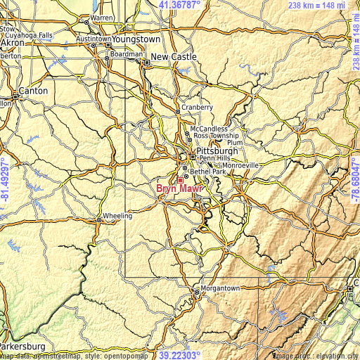 Topographic map of Bryn Mawr