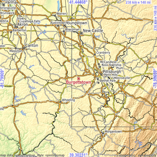 Topographic map of Burgettstown