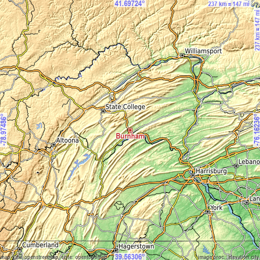 Topographic map of Burnham