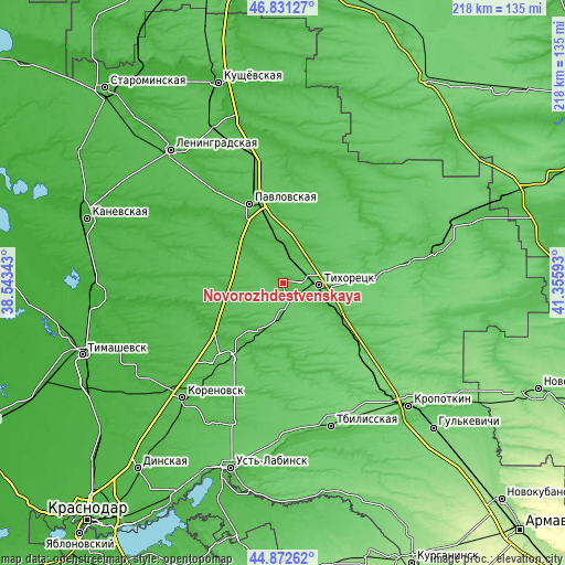 Topographic map of Novorozhdestvenskaya