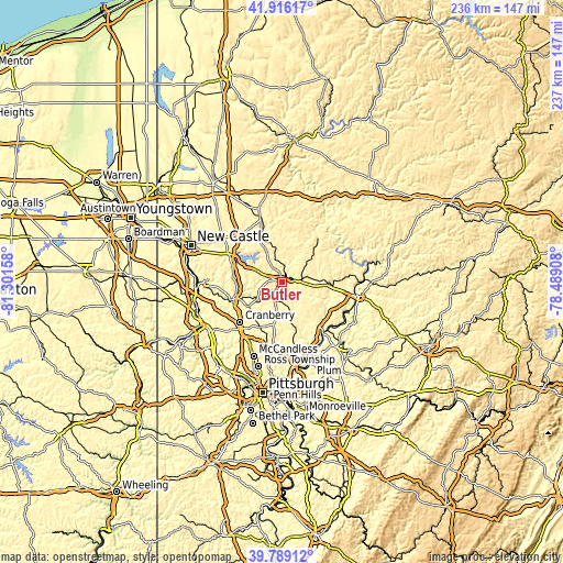 Topographic map of Butler