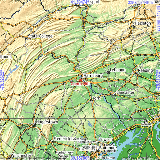 Topographic map of Camp Hill