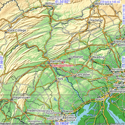 Topographic map of Campbelltown