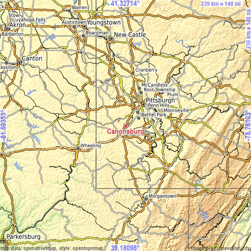 Topographic map of Canonsburg