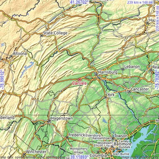 Topographic map of Carlisle