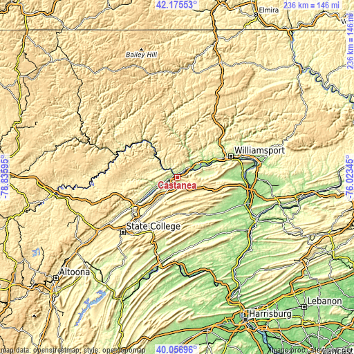 Topographic map of Castanea