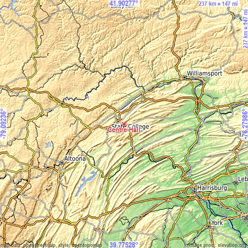 Topographic map of Centre Hall