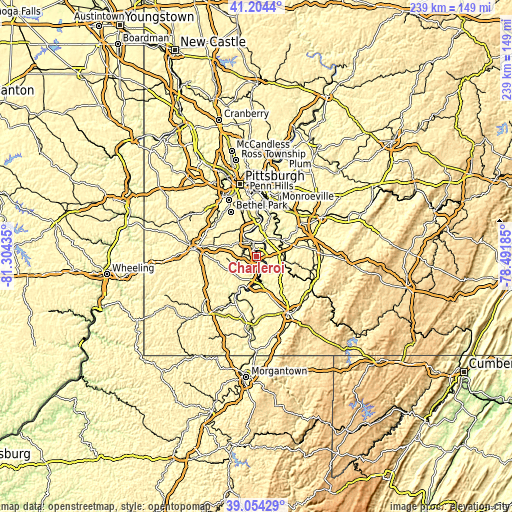 Topographic map of Charleroi