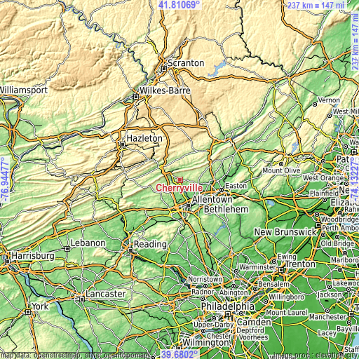 Topographic map of Cherryville