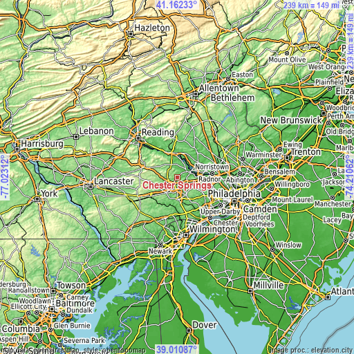 Topographic map of Chester Springs