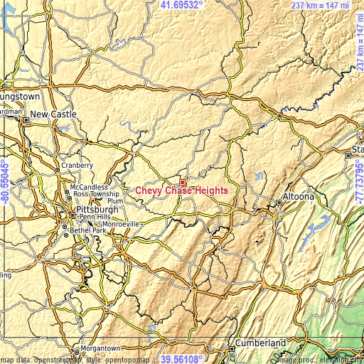 Topographic map of Chevy Chase Heights