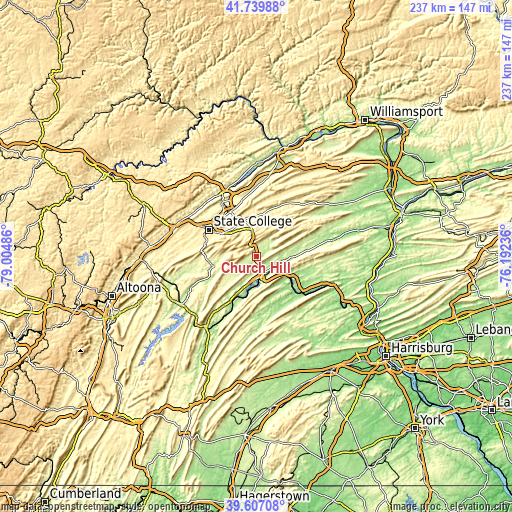 Topographic map of Church Hill