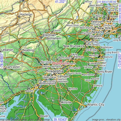 Topographic map of Churchville