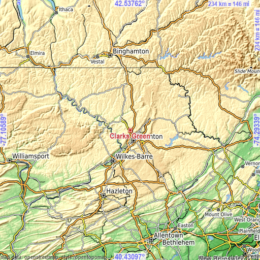 Topographic map of Clarks Green