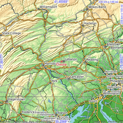 Topographic map of Cleona