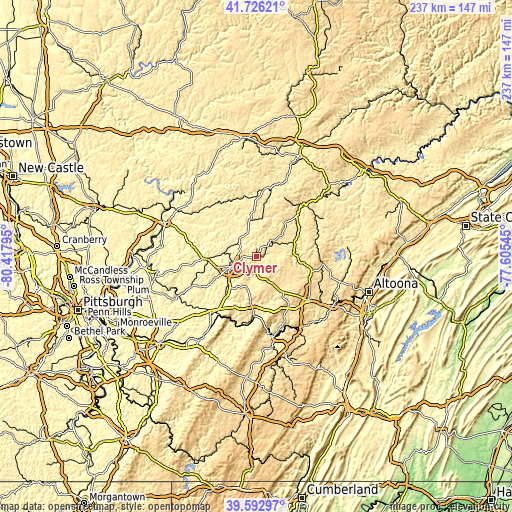 Topographic map of Clymer