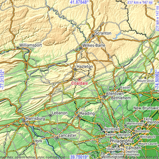 Topographic map of Coaldale