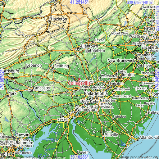 Topographic map of Collegeville