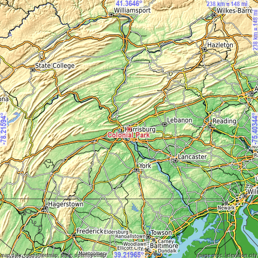 Topographic map of Colonial Park